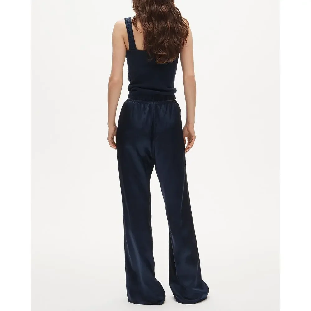 J. Crew Womens Petite Cosmo Pant Stretch In Luster Charmeuse Navy Size S NWT